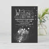 Romantische Abendlichter Masson Jar Hochzeit einla Einladung (Stehend Vorderseite)