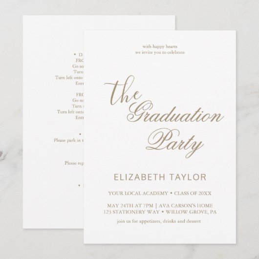 Romantische Abschluss-Feier Einladung (Vorne/Hinten)