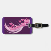 Romantische Abstrakte rosa Herzdesign auf Lila Gepäckanhänger (Vorderseite horizontal)