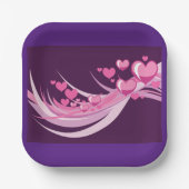 Romantische Abstrakte rosa Herzdesign auf Lila Pappteller (Vorderseite)