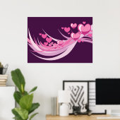 Romantische Abstrakte rosa Herzdesign auf Lila Poster (Heimbüro)