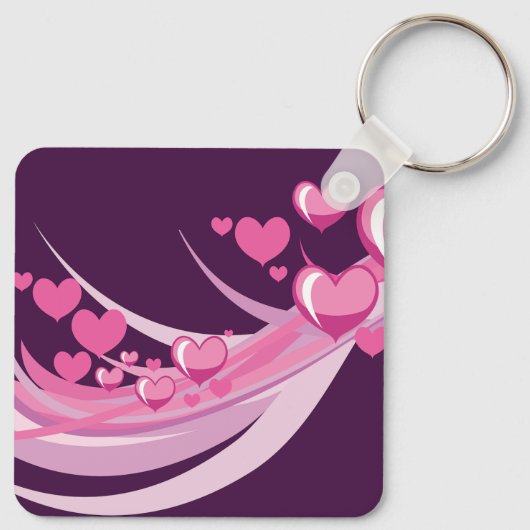 Romantische Abstrakte rosa Herzdesign auf Lila Schlüsselanhänger (Rückseite)