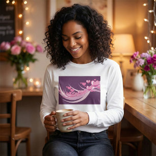 Romantische Abstrakte rosa Herzdesign auf Lila T-Shirt