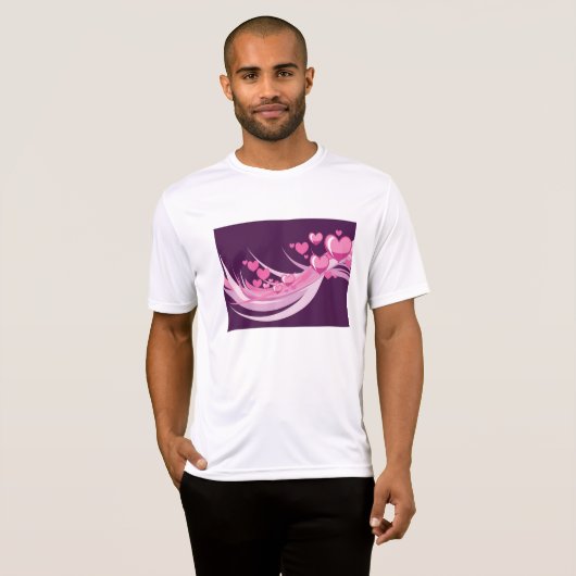 Romantische Abstrakte rosa Herzdesign auf Lila T-Shirt (Vorne ganz)