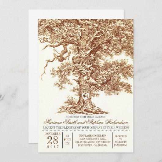 Romantische alte Eiche rustikale Hochzeitseinladun Einladung (Vorne/Hinten)