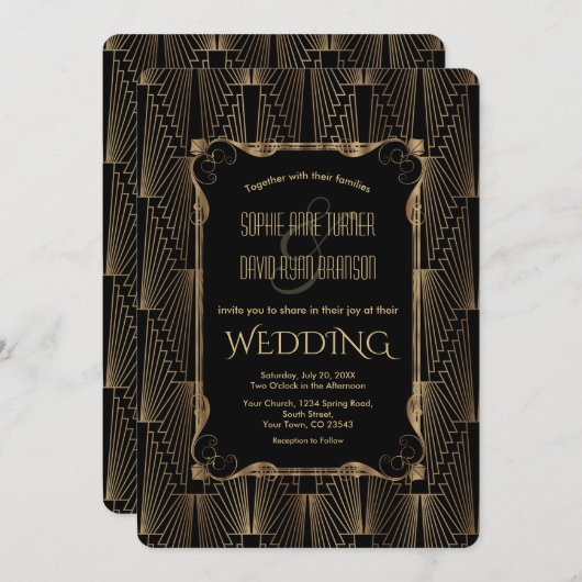 Romantische alte Hollywood Black Great Gatsby Wedd Einladung (Vorne/Hinten)