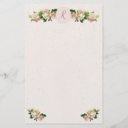 Romantische Alte Rose Monogram Stationer Briefpapier (Vorderseite)