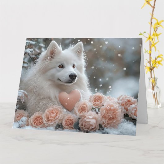 Romantische American Eskimo Dog Valentine's Day Ca Karte (Gelbe Blume)