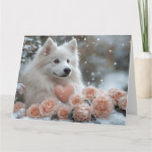 Romantische American Eskimo Dog Valentine's Day Ca Karte (Vorderseite)