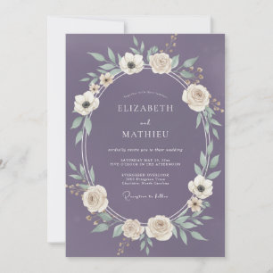 Romantische Amethyst-Violette-Blatt-Hochzeit Einladung