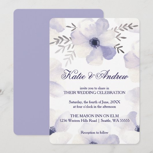 Romantische Anemone Einladung (Vorne/Hinten)