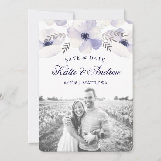Romantische Anemone Save the Date (Vorderseite)