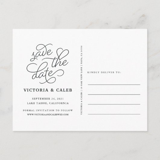 Romantische Anfrage | FotoCollage Save the Date Ankündigungspostkarte (Rückseite)