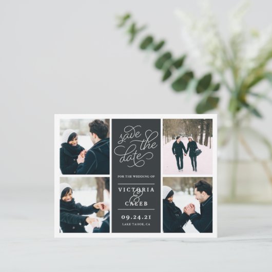 Romantische Anfrage | FotoCollage Save the Date Ankündigungspostkarte (Stehend Vorderseite)