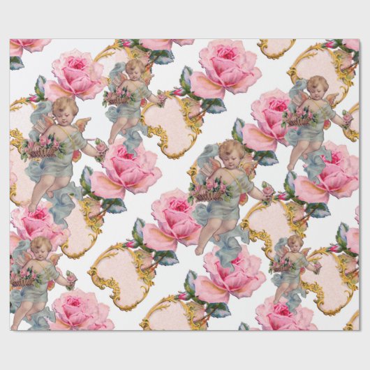 ROMANTISCHE ANGEL ANSAMMLUNG PINK ROSES GESCHENKPAPIER (Flach)