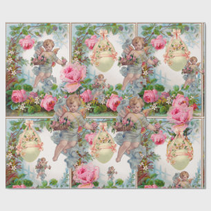 ROMANTISCHE ANGEL ANSAMMLUNG PINK ROSES, OSTEREIER GESCHENKPAPIER