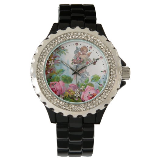 ROMANTISCHE ANGEL ANSAMMLUNG PINK ROSES UND BLUME ARMBANDUHR (Vorderseite)