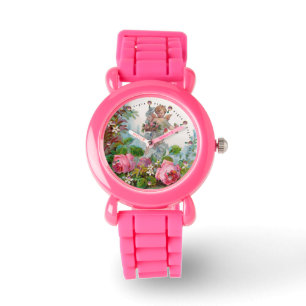 ROMANTISCHE ANGEL ANSAMMLUNG PINK ROSES UND BLUME ARMBANDUHR