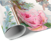ROMANTISCHE ANGEL ANSAMMLUNG PINK ROSES UND BLUME GESCHENKPAPIER (Rolleneckpunkt)