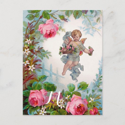 ROMANTISCHE ANGEL ANSAMMLUNG PINK ROSES UND BLUME POSTKARTE (Vorderseite)