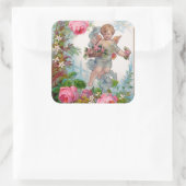 ROMANTISCHE ANGEL ANSAMMLUNG PINK ROSES UND BLUME QUADRATISCHER AUFKLEBER (Tasche)