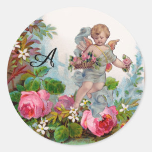 ROMANTISCHE ANGEL ANSAMMLUNG PINK ROSES UND BLUME RUNDER AUFKLEBER
