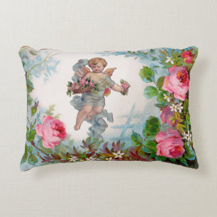ROMANTISCHE ANGEL ANSAMMLUNG PINK ROSES UND BLUME ZIERKISSEN