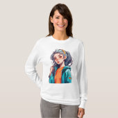 Romantische Anime-Girl mit farbenfroher Lichthaar T-Shirt (Vorne ganz)