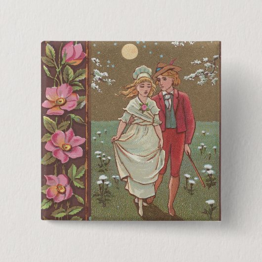 Romantische antike Valentinstagskarte, 1876 Button (Vorderseite)