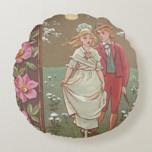 Romantische antike Valentinstagskarte, 1876 Rundes Kissen