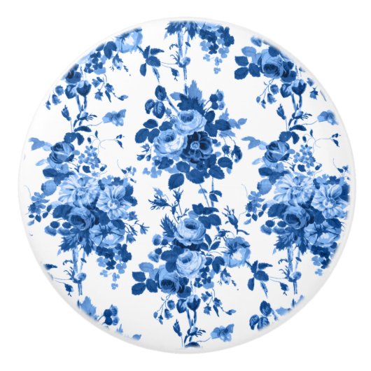 Romantische antike Vintage Rose blau auf Weiß Keramikknauf (Vorderseite)