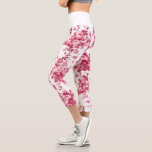 Romantische antike Vintage Rose Rosa auf Weiß Capri Leggings<br><div class="desc">Elegante,  nahtlose antike Vintage,  monochrome Rosen auf weißem Hintergrund. Waistband Farbe ist anpassbar.</div>