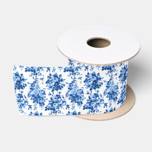Romantische antike Vintage-Rosen-Blau auf Weiß Satinband