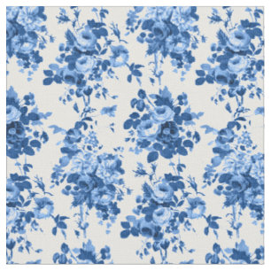 Romantische antike Vintage-Rosen-Blau auf Weiß Stoff