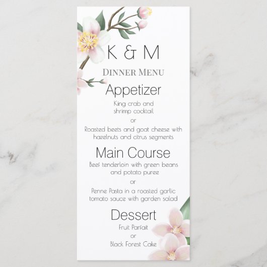 Romantische Apple-Hochzeitsmenüs mit Wasserfarbe Menükarte (Vorderseite)