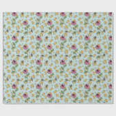 Romantische Aqua Queen Bee, Honeycomb & Blume Geschenkpapier (Flach)