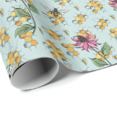 Romantische Aqua Queen Bee, Honeycomb & Blume Geschenkpapier (Rolleneckpunkt)