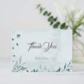 Romantische aquamarin-blaue Blätter botanisch Dankeskarte (Stehend Vorderseite)