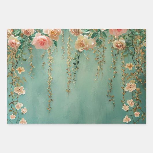 Romantische Aquamarin Blush-Blume Hochzeit Geschenkpapier Set (Vorderseite 2)