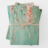 Romantische Aquamarin Blush-Blume Hochzeit Geschenkpapier Set (Beispiel)