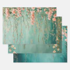Romantische Aquamarin Blush-Blume Hochzeit Geschenkpapier Set