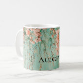 Romantische Aquamarin Blush-Blume Hochzeit Kaffeetasse (Vorderseite Links)