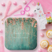 Romantische Aquamarin Blush Peach Blume Hochzeit Pappteller (Party)