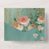 Romantische Aquamarin Blush Peach Rose Blumenzehen All In One Einladung (Rückseite)