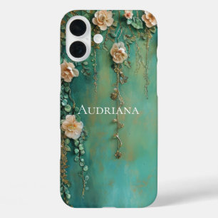 Romantische Aquamarin Blush Pink-Blume iPhone 16 Plus Hülle