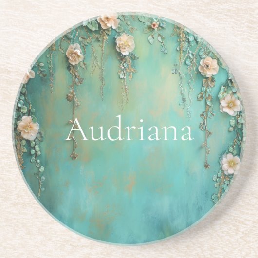 Romantische Aquamarin Blush Pink-Blume Getränkeuntersetzer (Vorne)
