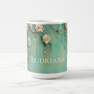 Romantische Aquamarin Blush Pink-Blume Kaffeetasse