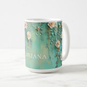 Romantische Aquamarin Blush Pink-Blume Kaffeetasse (VorderseiteRechts)