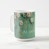 Romantische Aquamarin Blush Pink-Blume Kaffeetasse (Vorderseite Links)