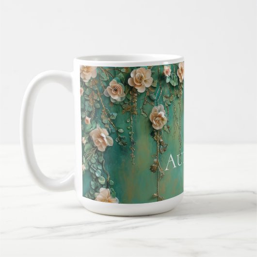 Romantische Aquamarin Blush Pink-Blume Kaffeetasse (Links)